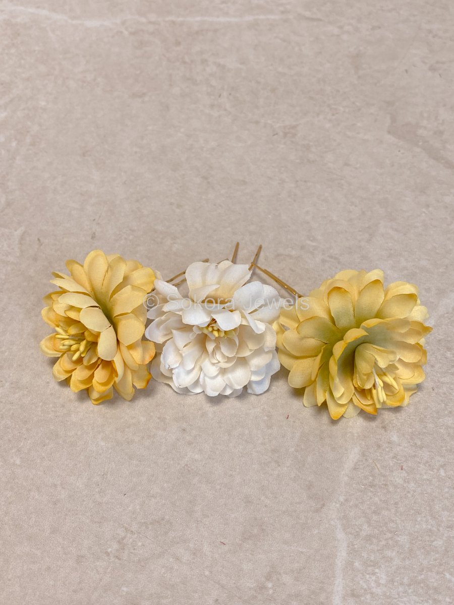 (Slightly Imperfect) Set of 3 Flower Hair Pieces - 2 Colours - SOKORA JEWELS(Slightly Imperfect) Set of 3 Flower Hair Pieces - 2 Colours