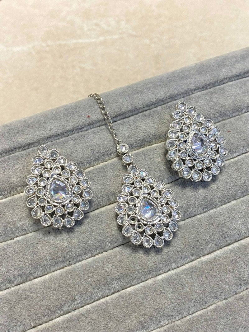 SLIGHTLY IMPERFECT: Silver Earring & Tikka Set - SOKORA JEWELSSLIGHTLY IMPERFECT: Silver Earring & Tikka Set