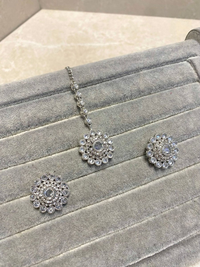 SLIGHTLY IMPERFECT: Silver Earring & Tikka Set - SOKORA JEWELSSLIGHTLY IMPERFECT: Silver Earring & Tikka Set