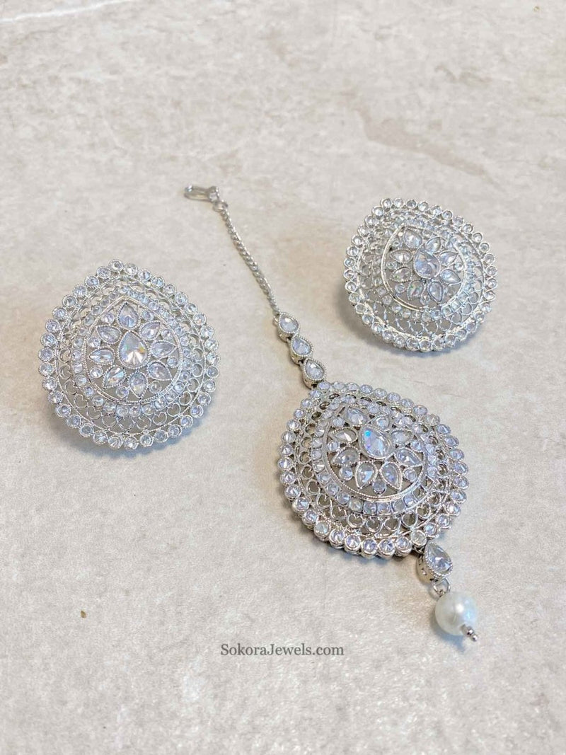 SLIGHTLY IMPERFECT: Silver Earring & Tikka Set - SOKORA JEWELSSLIGHTLY IMPERFECT: Silver Earring & Tikka Set