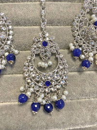 SLIGHTLY IMPERFECT: Silver Earring & Tikka Set - Blue - SOKORA JEWELSSLIGHTLY IMPERFECT: Silver Earring & Tikka Set - BlueNECKLACE SETS