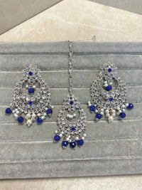 SLIGHTLY IMPERFECT: Silver Earring & Tikka Set - Blue - SOKORA JEWELSSLIGHTLY IMPERFECT: Silver Earring & Tikka Set - BlueNECKLACE SETS