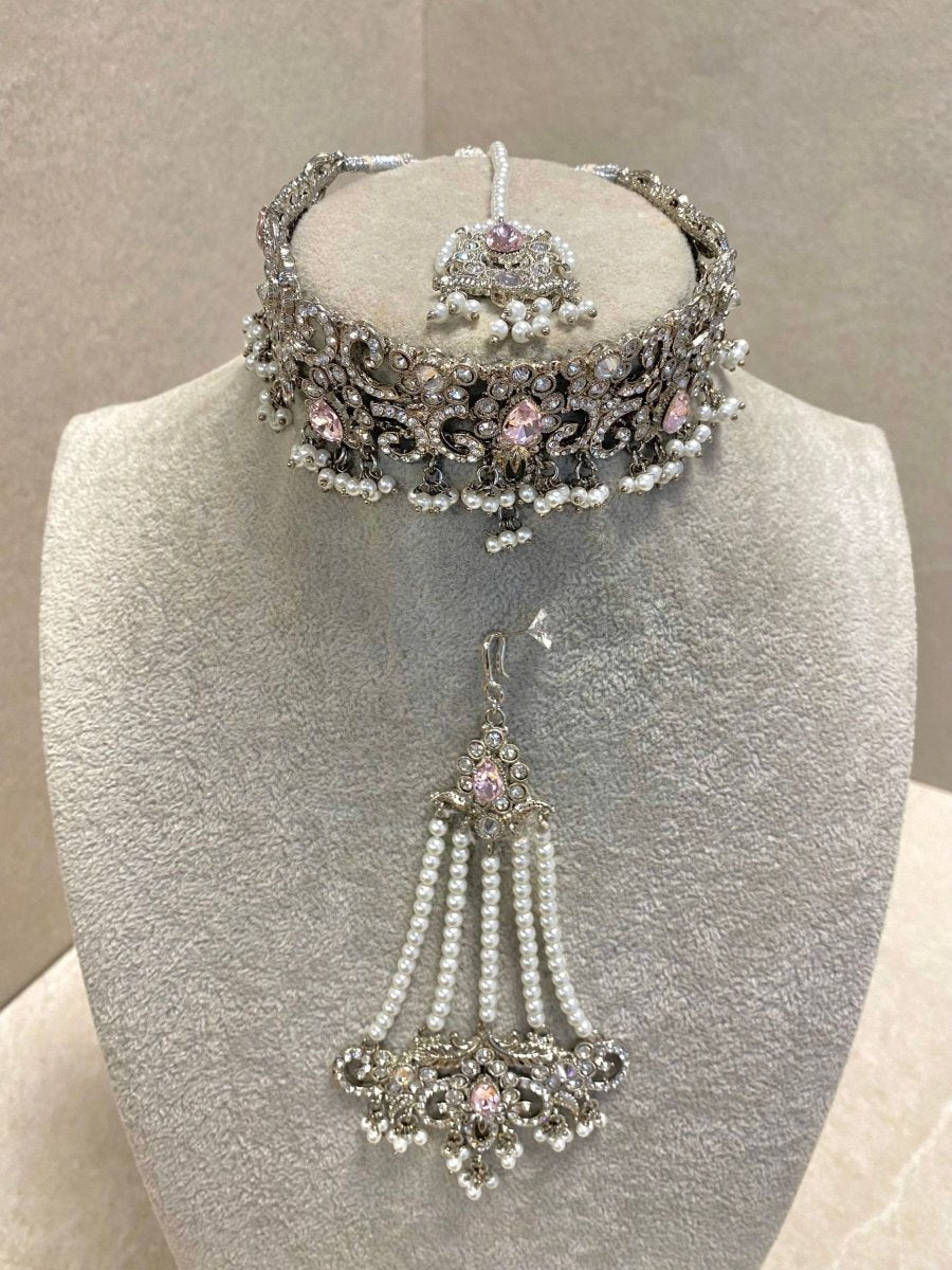 SLIGHTLY IMPERFECT: Silver Necklace Set - Pink - SOKORA JEWELSSLIGHTLY IMPERFECT: Silver Necklace Set - Pink