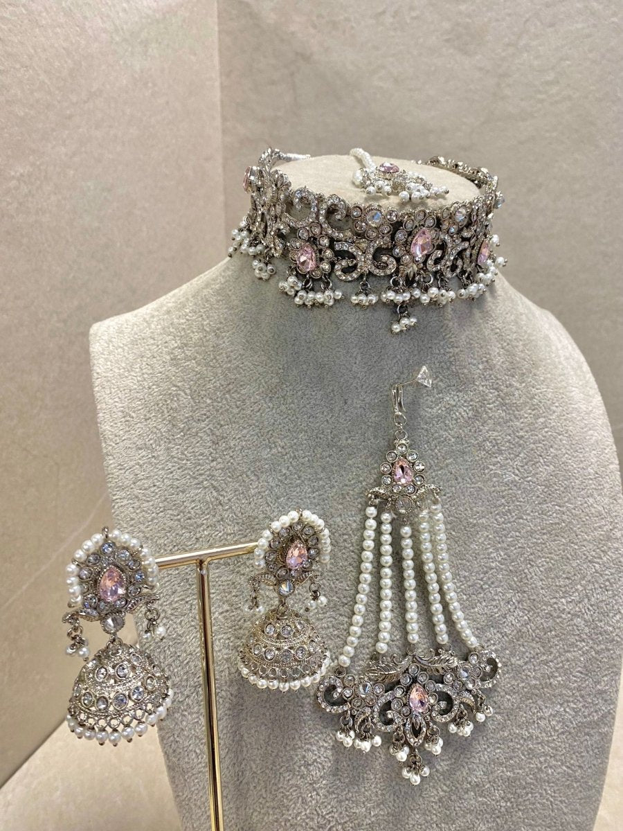 SLIGHTLY IMPERFECT: Silver Necklace Set - Pink - SOKORA JEWELSSLIGHTLY IMPERFECT: Silver Necklace Set - Pink