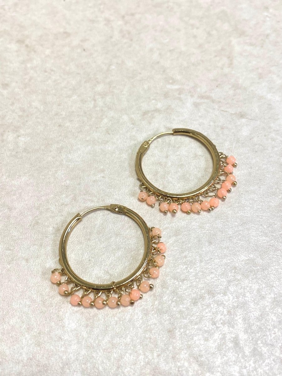 SLIGHTLY IMPERFECT: Small Beaded Hoop Earrings - Deep Peach - SOKORA JEWELSSLIGHTLY IMPERFECT: Small Beaded Hoop Earrings - Deep Peach