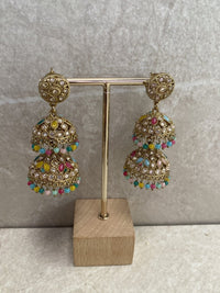 (Slightly Imperfect) Tiered Jhumka Earrings - Multicolour - SOKORA JEWELS(Slightly Imperfect) Tiered Jhumka Earrings - Multicolour