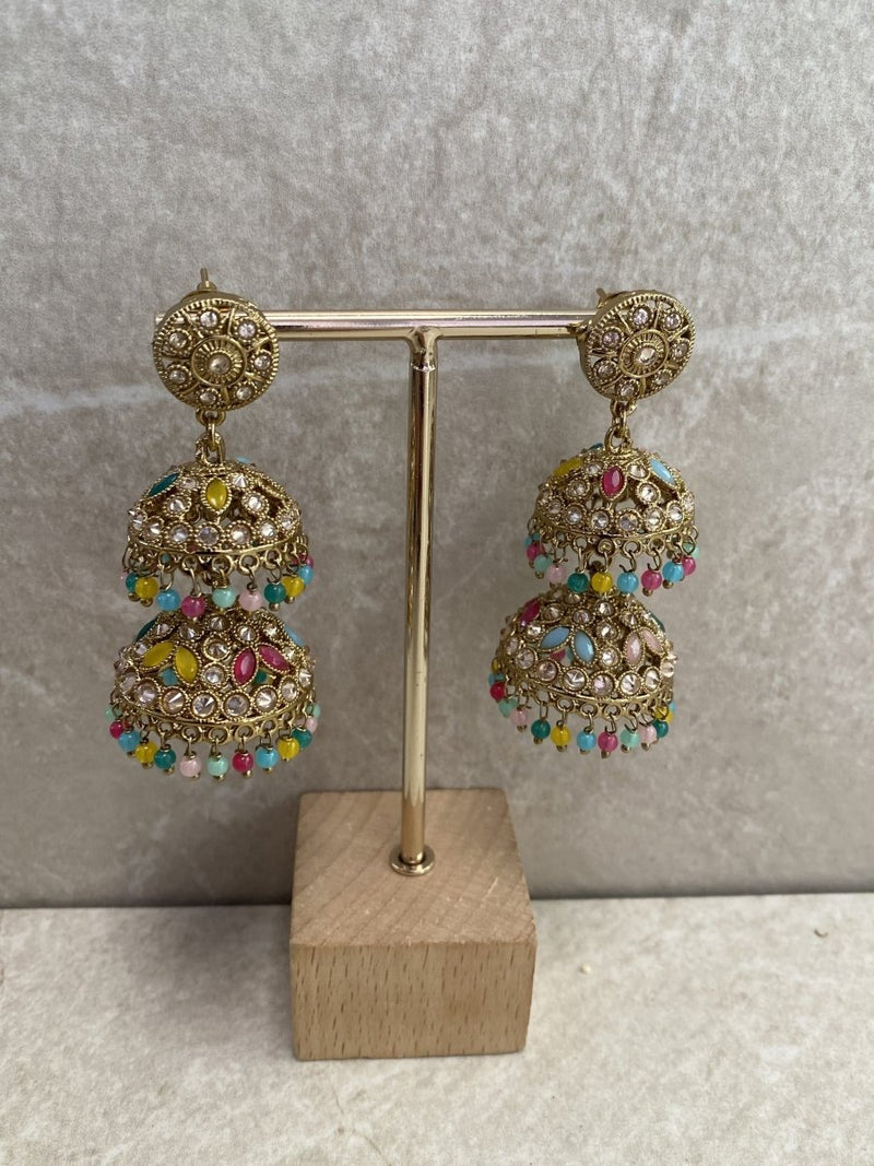 (Slightly Imperfect) Tiered Jhumka Earrings - Multicolour - SOKORA JEWELS(Slightly Imperfect) Tiered Jhumka Earrings - Multicolour