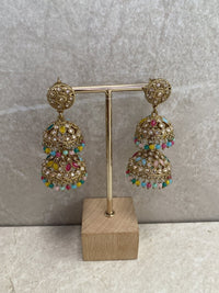 (Slightly Imperfect) Tiered Jhumka Earrings - Multicolour - SOKORA JEWELS(Slightly Imperfect) Tiered Jhumka Earrings - Multicolour