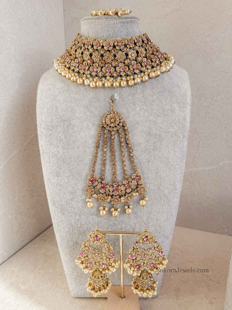 SLIGHTLY IMPERFECT: Ziba Bridal set in Pink - SOKORA JEWELSSLIGHTLY IMPERFECT: Ziba Bridal set in Pink