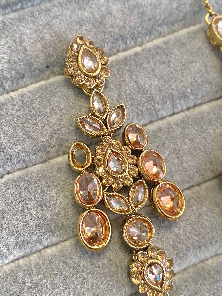 SLIGHTLY IMPERFECT:Antique Gold Earring & Tikka - Golden - SOKORA JEWELSSLIGHTLY IMPERFECT:Antique Gold Earring & Tikka - Golden