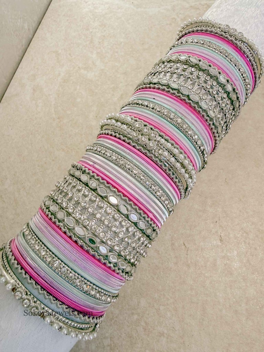 (Slightly less than perfect) 2.4 Silver and Pastels bangle set - SOKORA JEWELS(Slightly less than perfect) 2.4 Silver and Pastels bangle setBANGLES