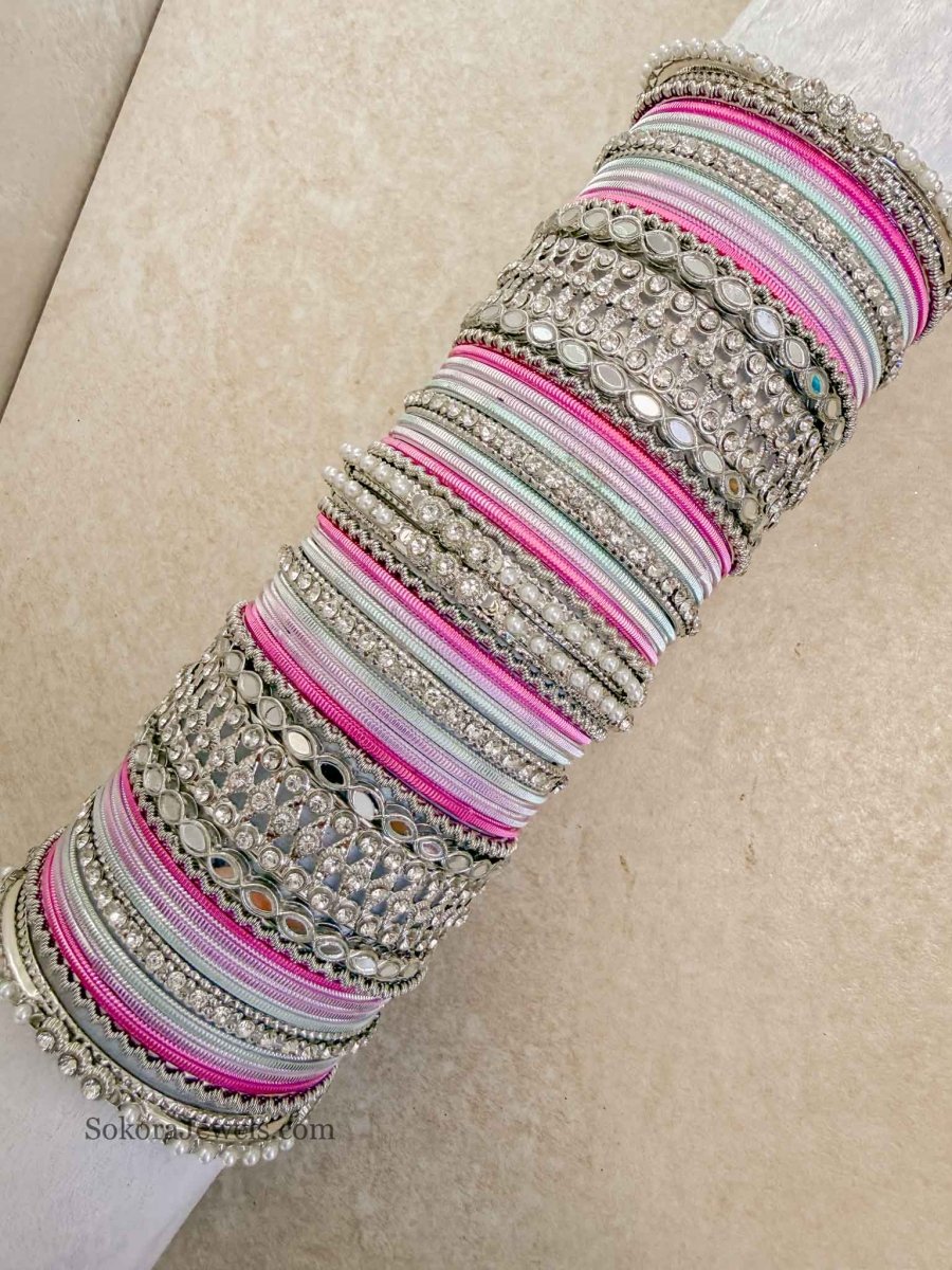 (Slightly less than perfect) 2.4 Silver and Pastels bangle set - SOKORA JEWELS(Slightly less than perfect) 2.4 Silver and Pastels bangle setBANGLES