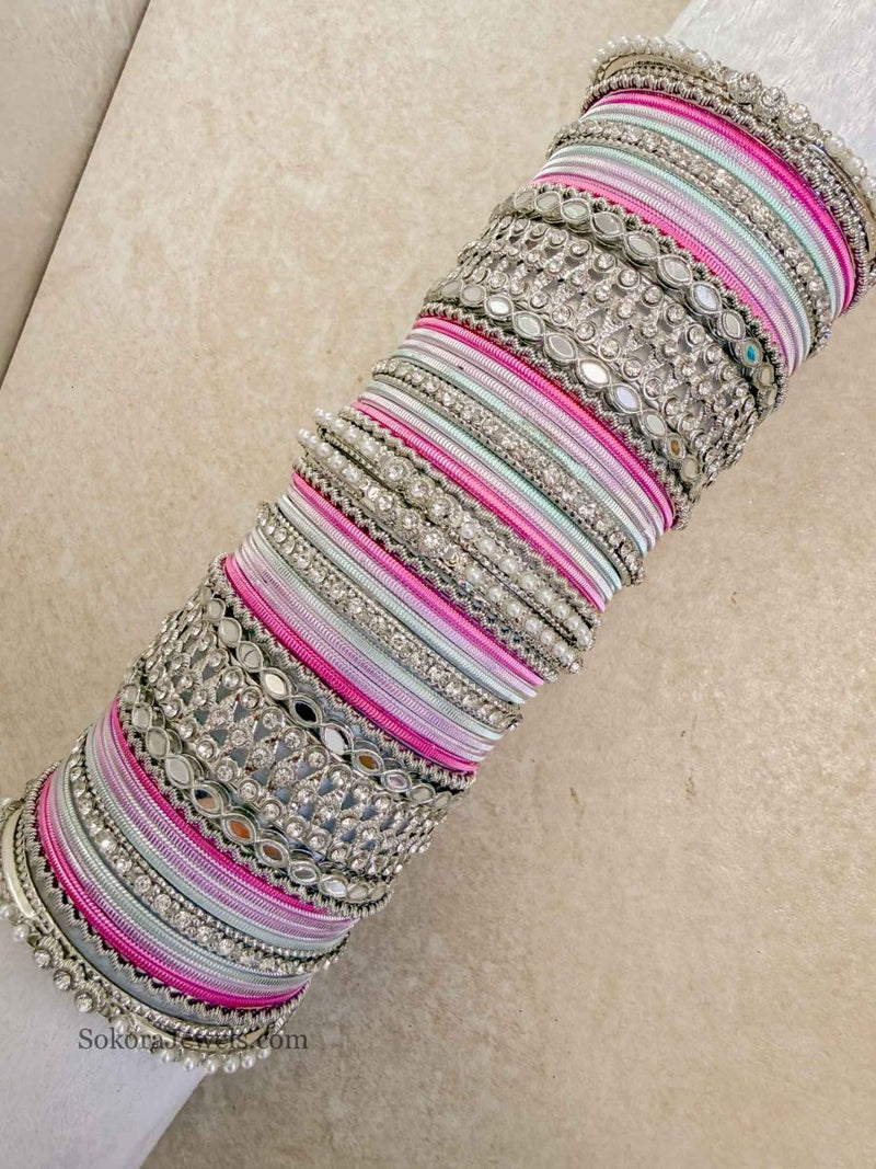 (Slightly less than perfect) 2.4 Silver and Pastels bangle set - SOKORA JEWELS(Slightly less than perfect) 2.4 Silver and Pastels bangle setBANGLES