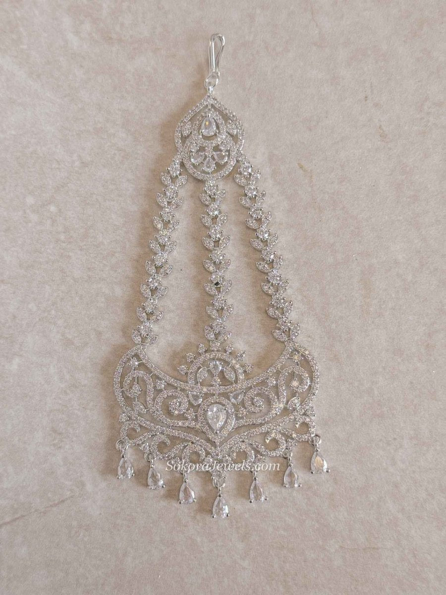 Slim Diamante Jhumar - Silver - SOKORA JEWELSSlim Diamante Jhumar - Silver