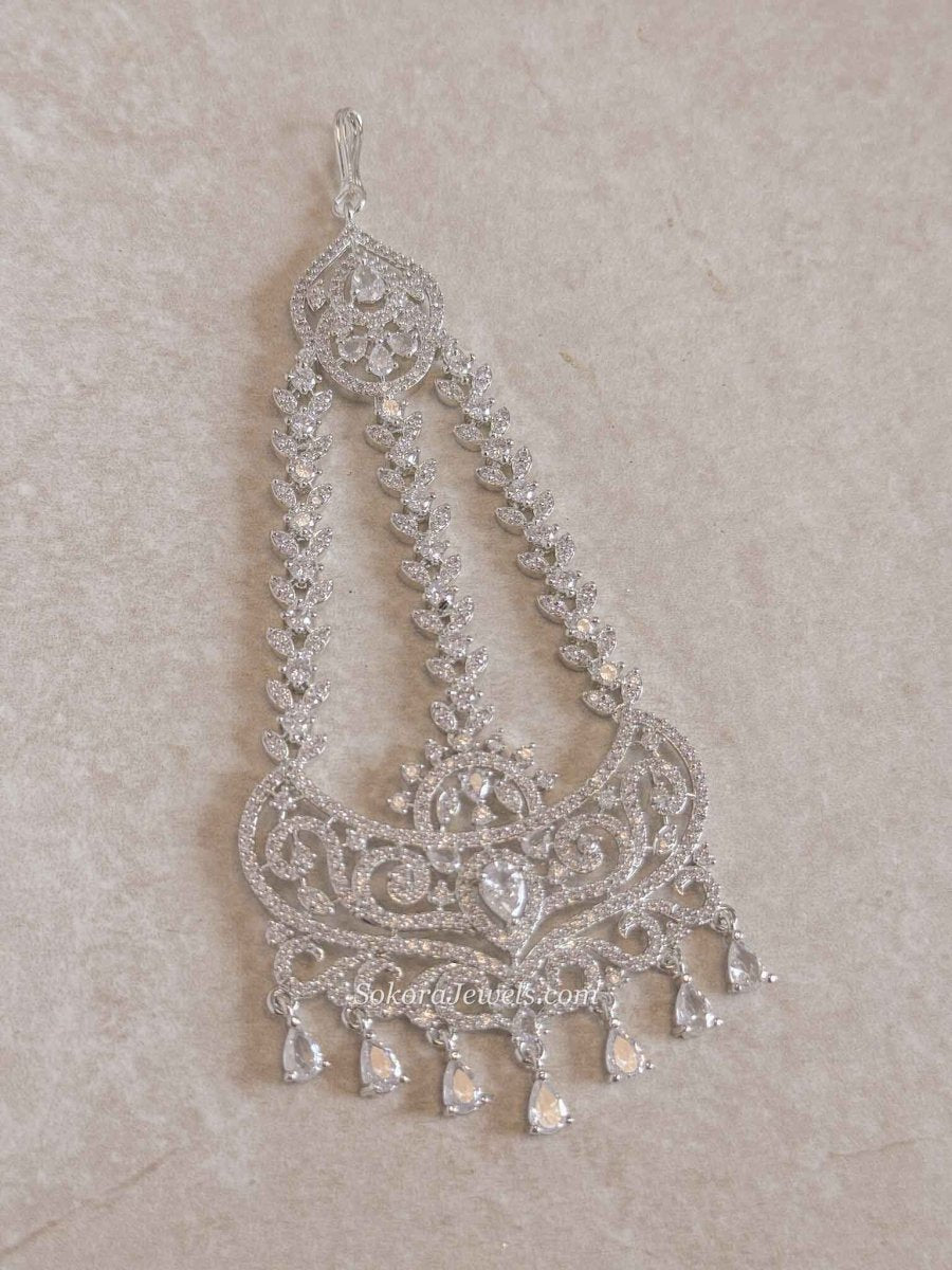 Slim Diamante Jhumar - Silver - SOKORA JEWELSSlim Diamante Jhumar - Silver