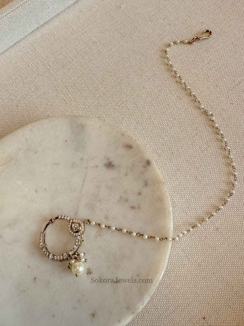 Small Antique Gold & Kundan Nose Ring - SOKORA JEWELSSmall Antique Gold & Kundan Nose Ring