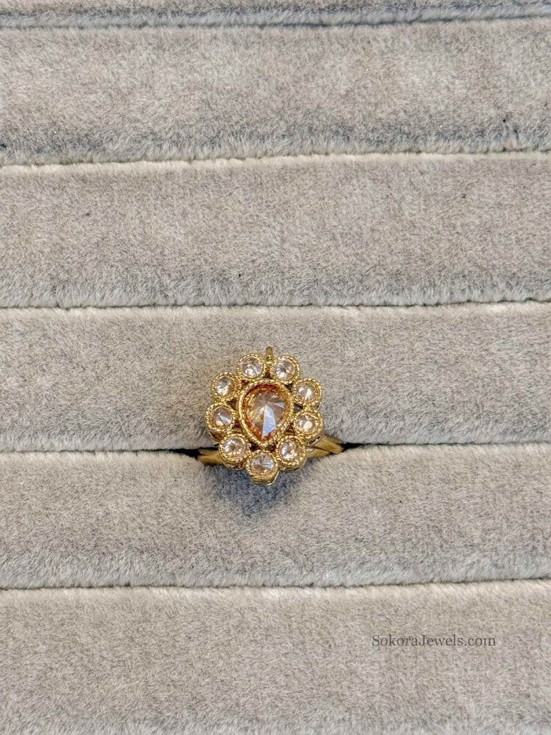 Small Antique Gold Swarna Ring - Champagne - SOKORA JEWELSSmall Antique Gold Swarna Ring - ChampagneRING