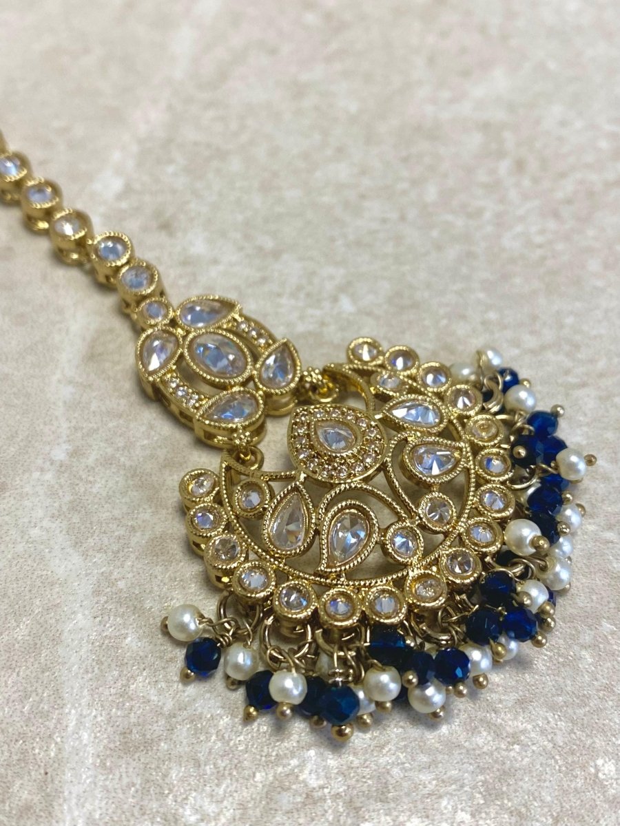 Small Antique Gold Tikka - Navy - SOKORA JEWELSSmall Antique Gold Tikka - Navy