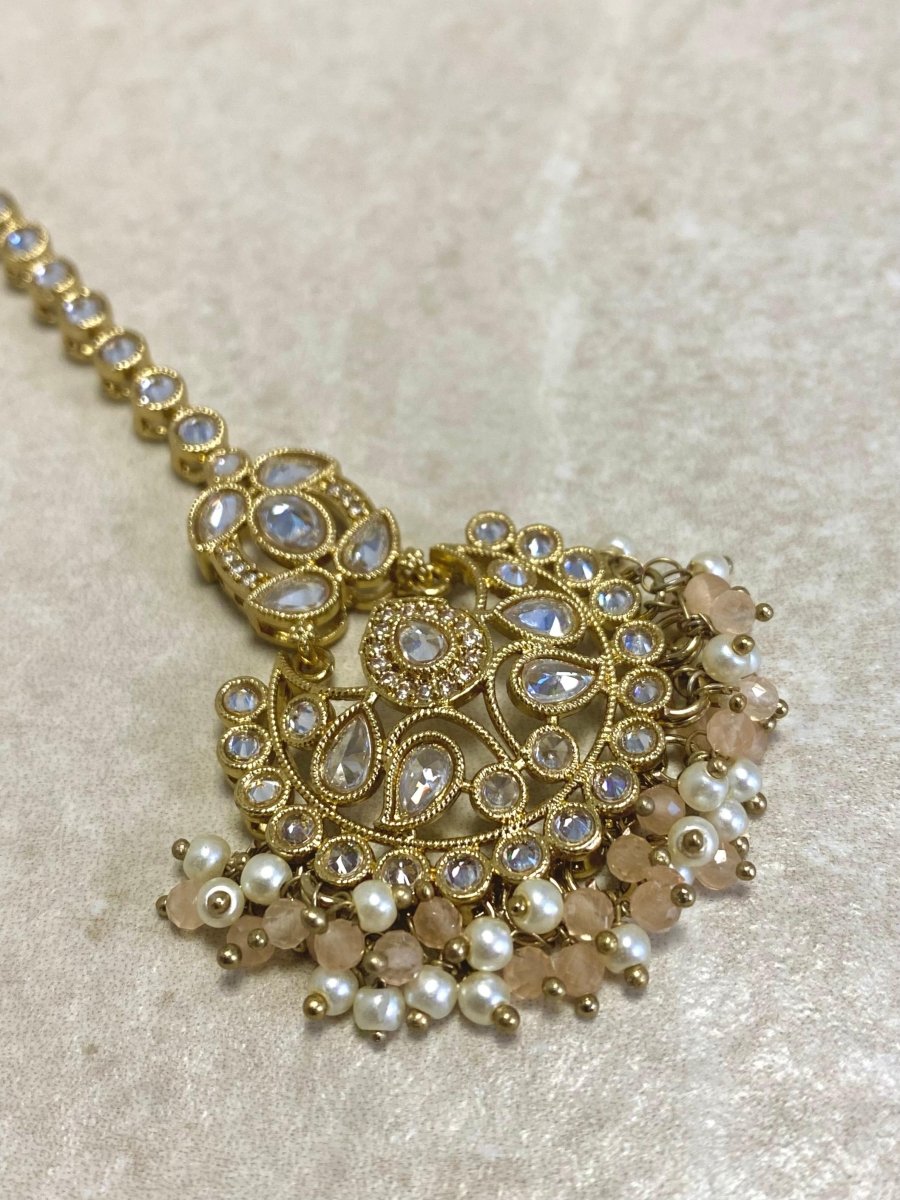 Small Antique Gold Tikka - Peach - SOKORA JEWELSSmall Antique Gold Tikka - Peach