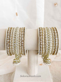 Small Cream Bridal Bangle Set with Jhumka Bangles - SOKORA JEWELSSmall Cream Bridal Bangle Set with Jhumka BanglesBANGLES