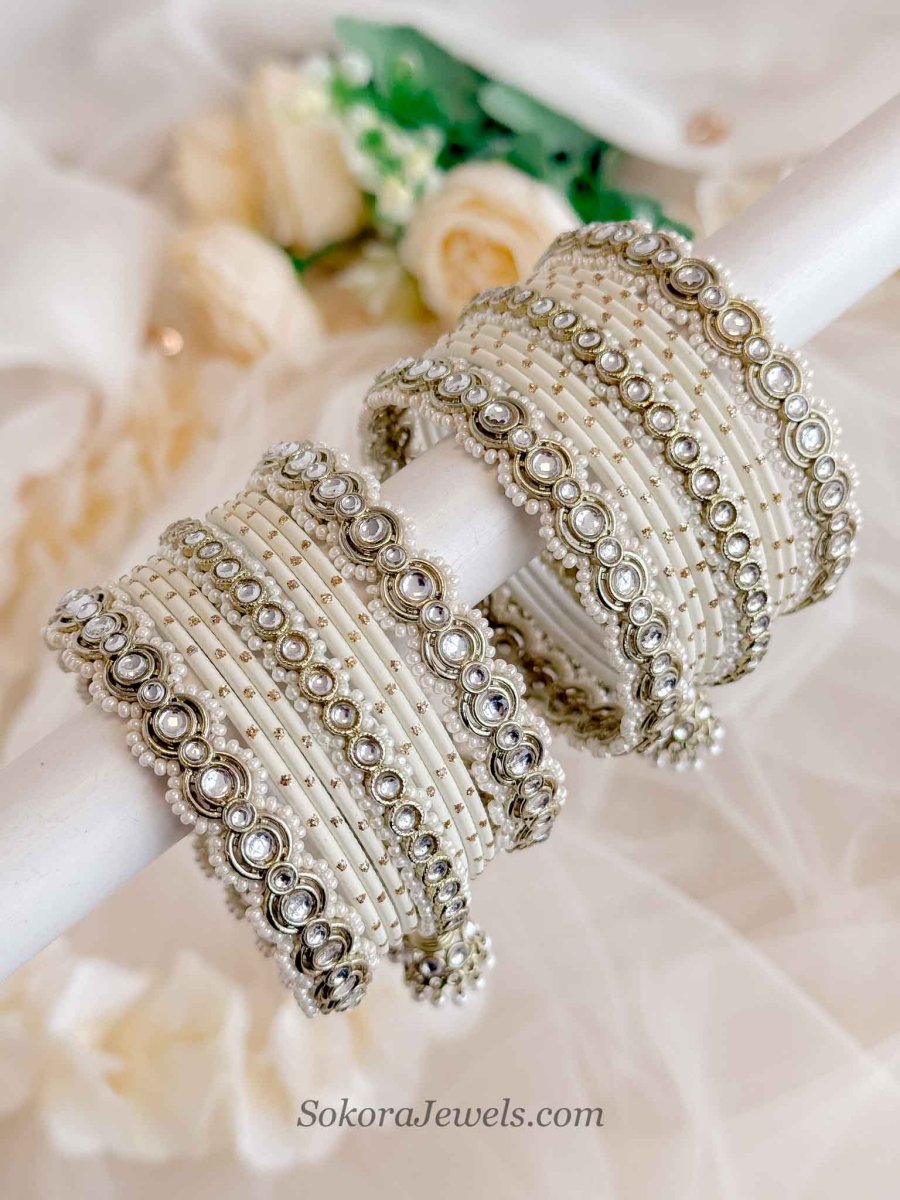 Small Cream Bridal Bangles Set - SOKORA JEWELSSmall Cream Bridal Bangles SetBANGLES