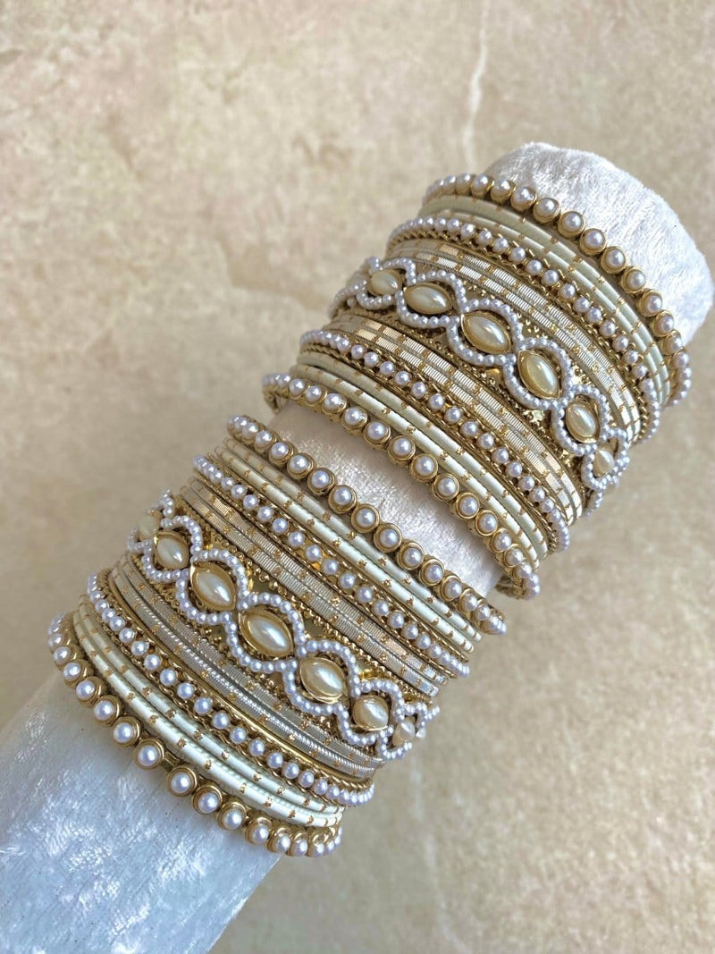 Small Cream Pearly Bangle Set - SOKORA JEWELSSmall Cream Pearly Bangle SetBANGLES