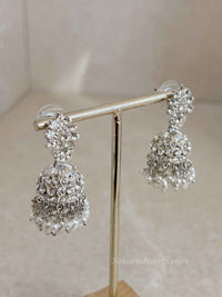 Small Crystal Silver Jhumka Earrings - SOKORA JEWELSSmall Crystal Silver Jhumka Earrings