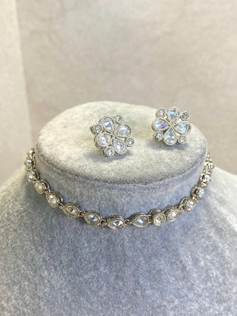 Small Dainty Silver Necklace & Tops Set - SOKORA JEWELSSmall Dainty Silver Necklace & Tops SetChoker Sets