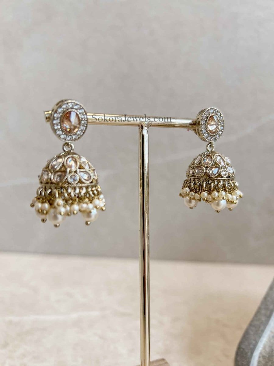 Small Diamante Detail Jhumka Earrings - SOKORA JEWELSSmall Diamante Detail Jhumka Earrings
