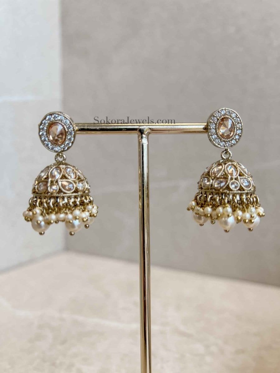 Small Diamante Detail Jhumka Earrings - SOKORA JEWELSSmall Diamante Detail Jhumka Earrings