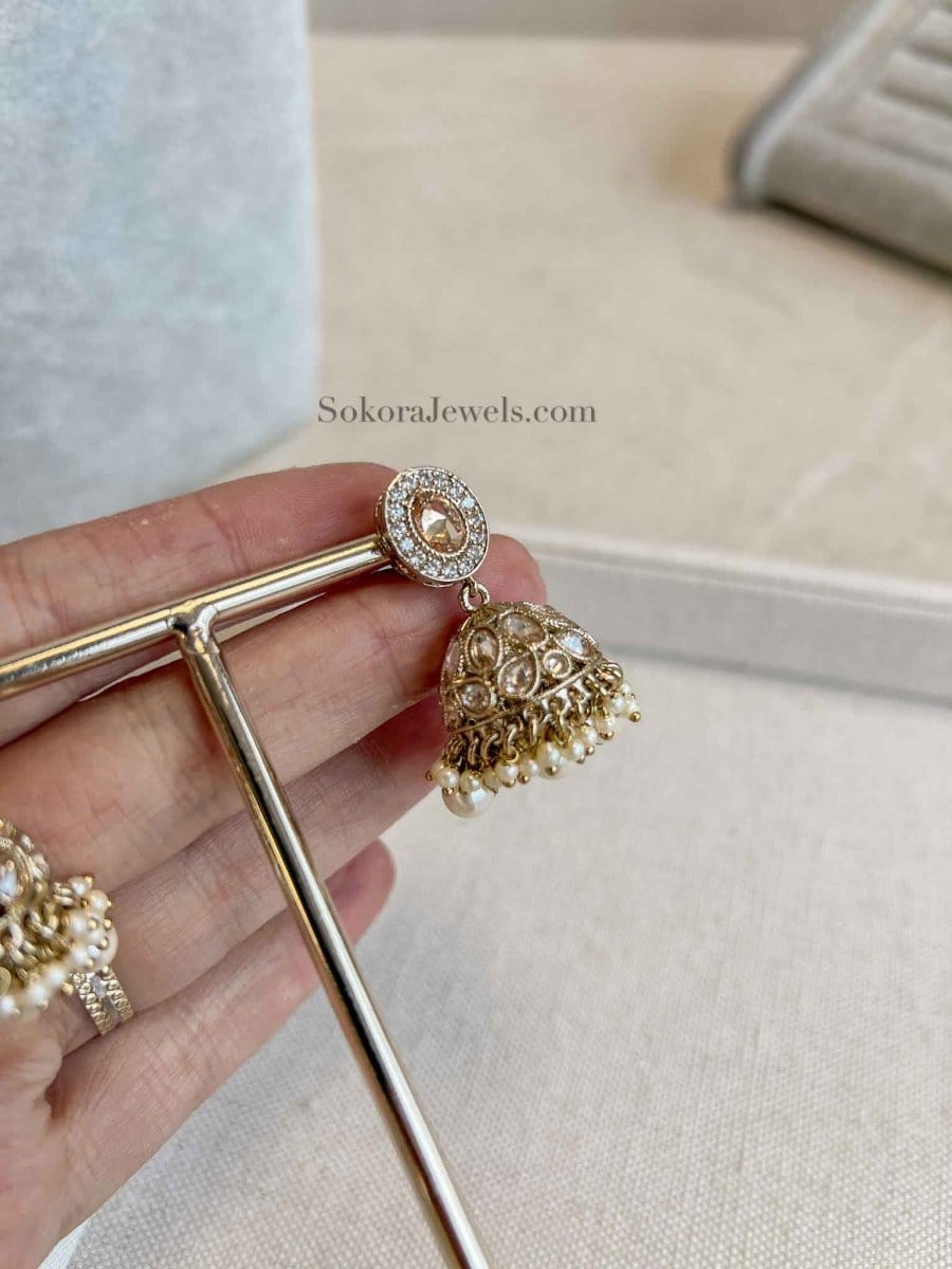 Small Diamante Detail Jhumka Earrings - SOKORA JEWELSSmall Diamante Detail Jhumka Earrings