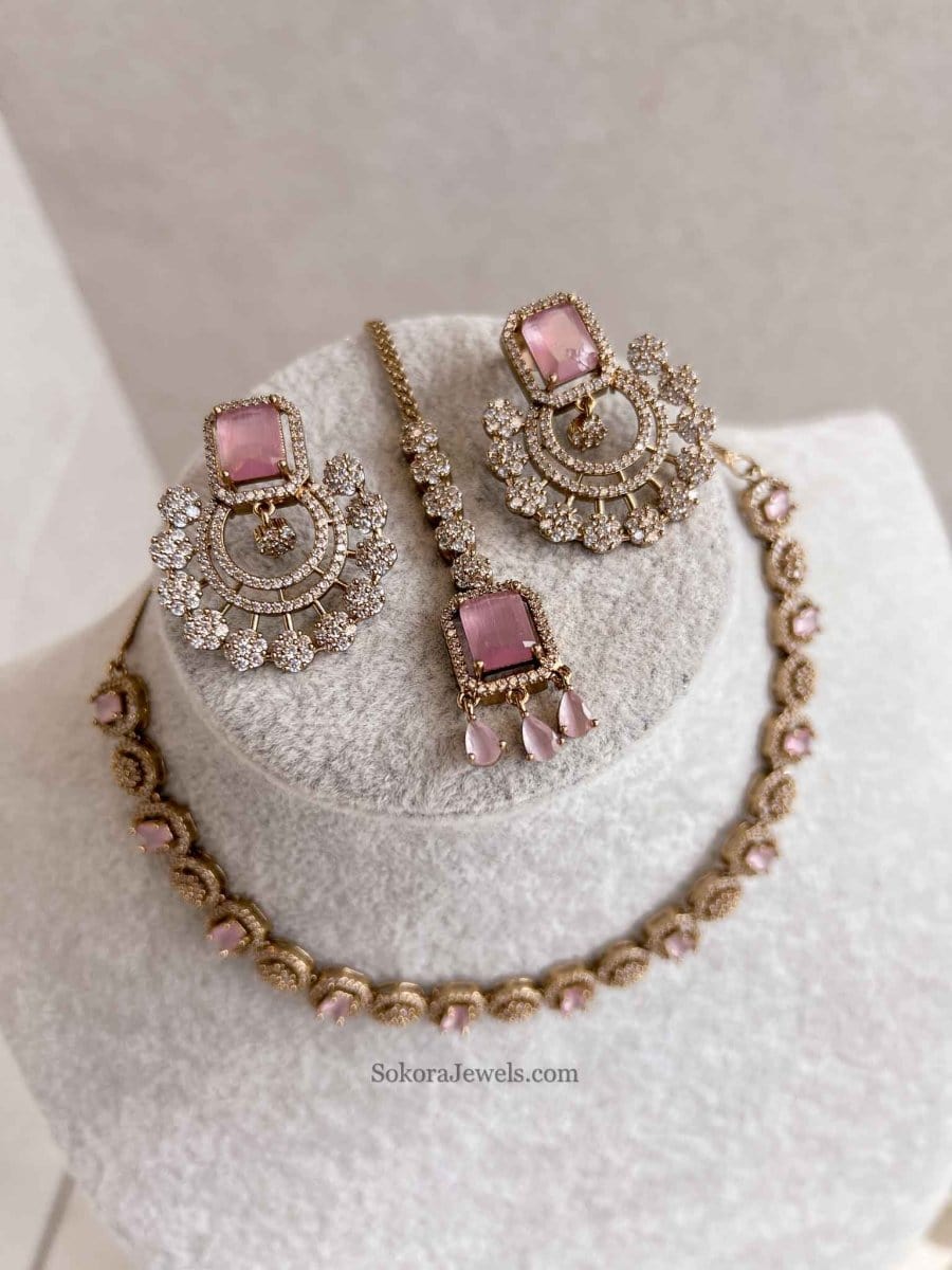 Small Diamante Set with Chandbali Earrings - SOKORA JEWELSSmall Diamante Set with Chandbali EarringsNECKLACE SETS