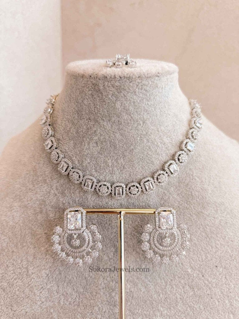 Small Diamante Set with Chandbali Earrings - SOKORA JEWELSSmall Diamante Set with Chandbali EarringsNECKLACE SETS