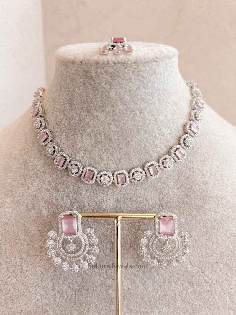 Small Diamante Set with Chandbali Earrings - SOKORA JEWELSSmall Diamante Set with Chandbali EarringsNECKLACE SETS