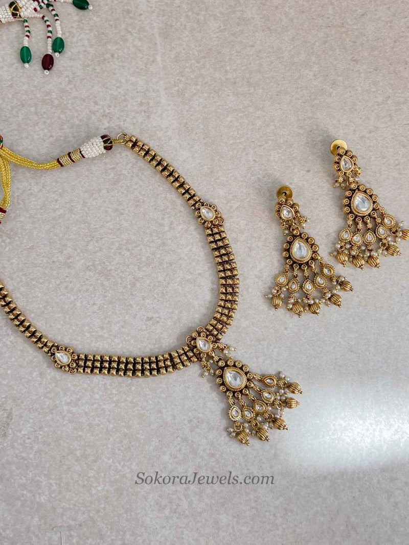 Small Drop Pendant Necklace & Earring Set - Indian Wedding Guest Jewellery - SOKORA JEWELSSmall Drop Pendant Necklace & Earring Set - Indian Wedding Guest Jewellery
