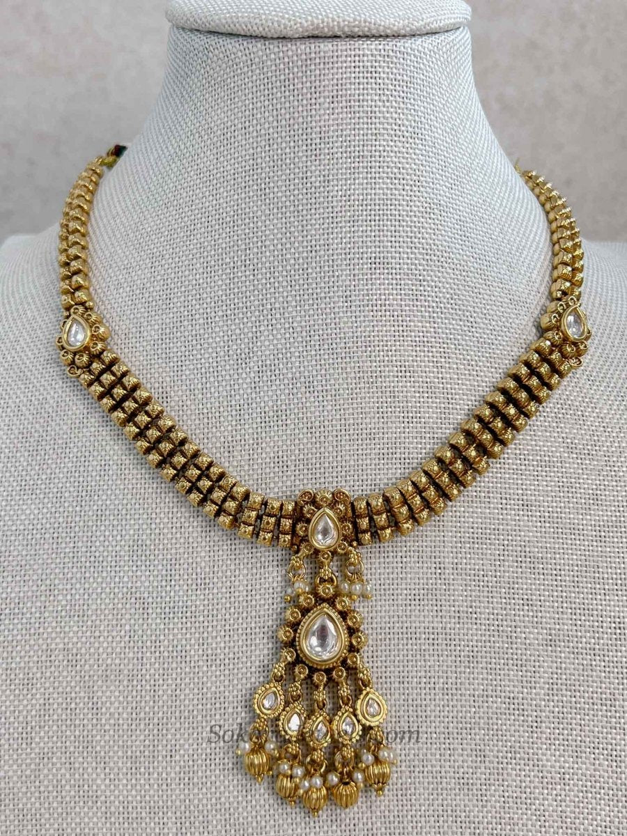 Small Drop Pendant Necklace & Earring Set - Indian Wedding Guest Jewellery - SOKORA JEWELSSmall Drop Pendant Necklace & Earring Set - Indian Wedding Guest Jewellery