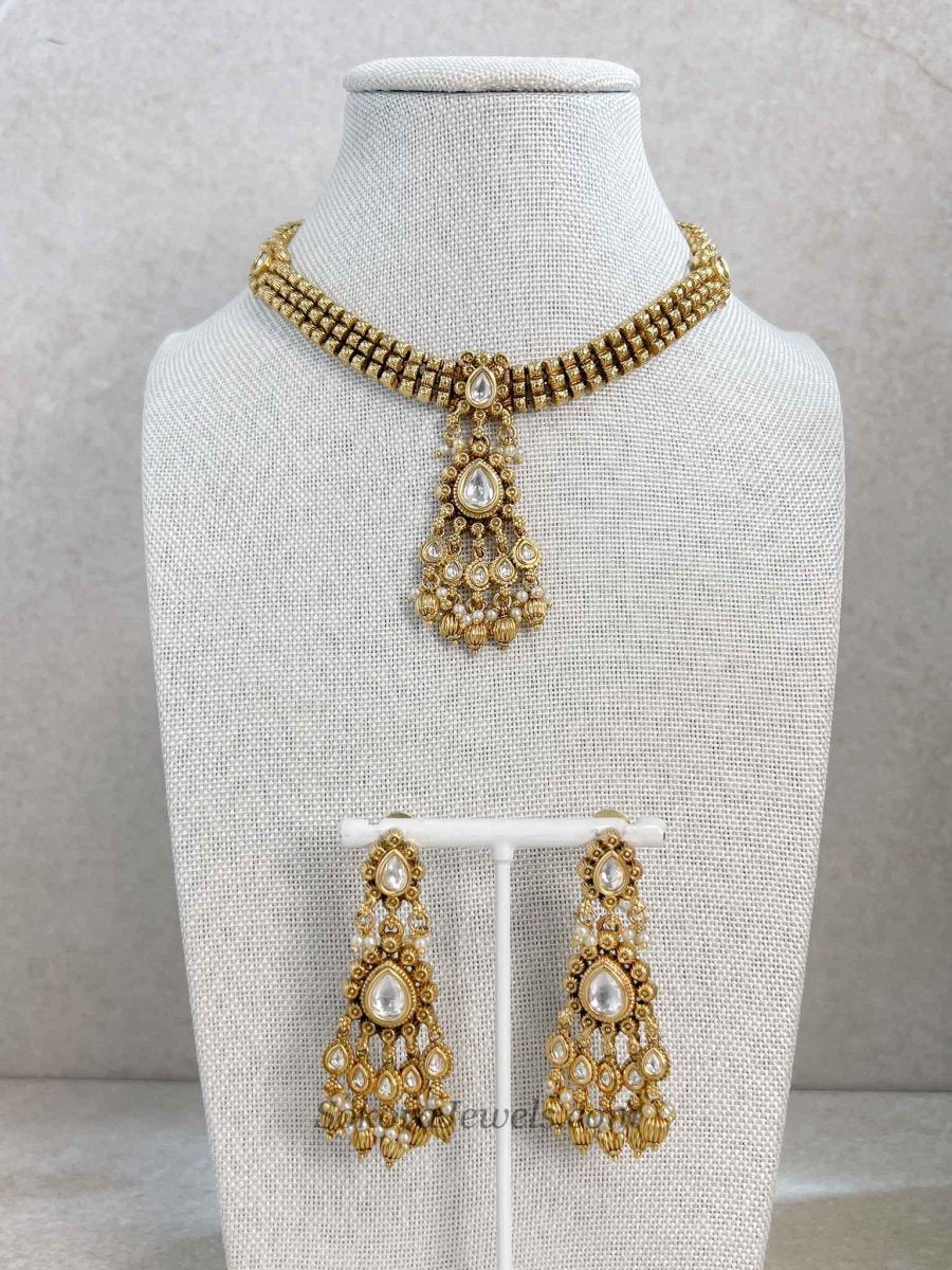 Small Drop Pendant Necklace & Earring Set - Indian Wedding Guest Jewellery - SOKORA JEWELSSmall Drop Pendant Necklace & Earring Set - Indian Wedding Guest Jewellery