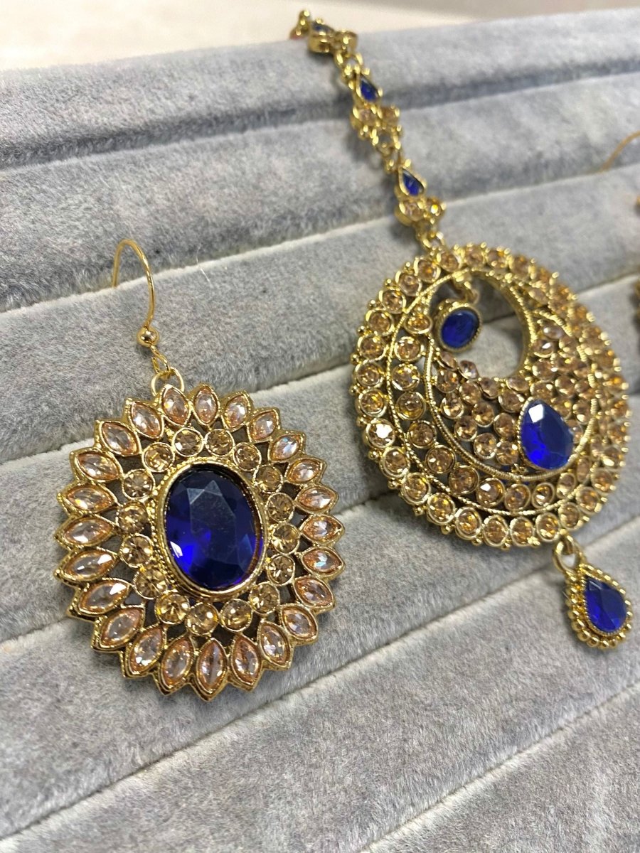 Small Earring and Tikka set - Navy - SOKORA JEWELSSmall Earring and Tikka set - Navy