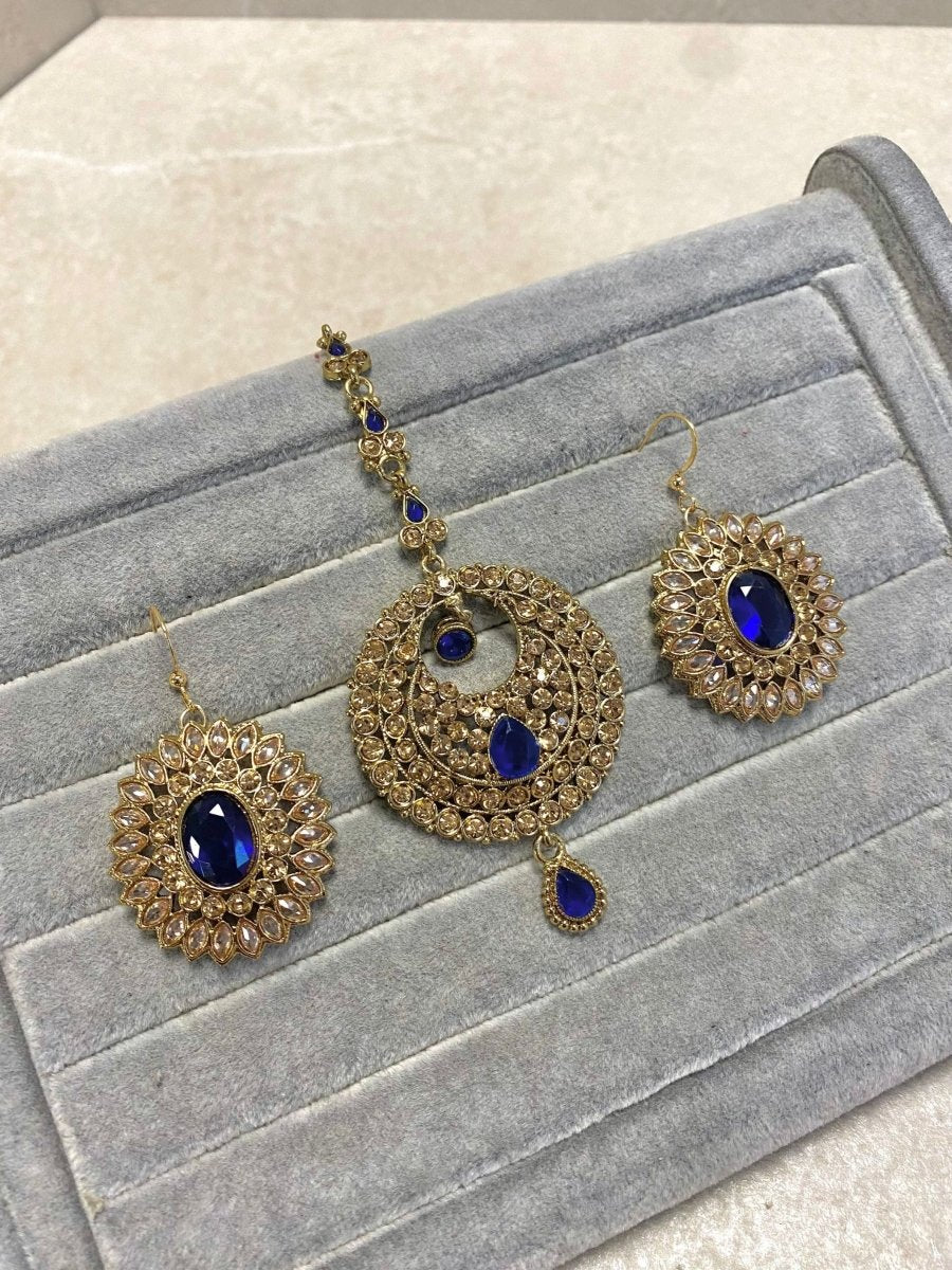 Small Earring and Tikka set - Navy - SOKORA JEWELSSmall Earring and Tikka set - Navy