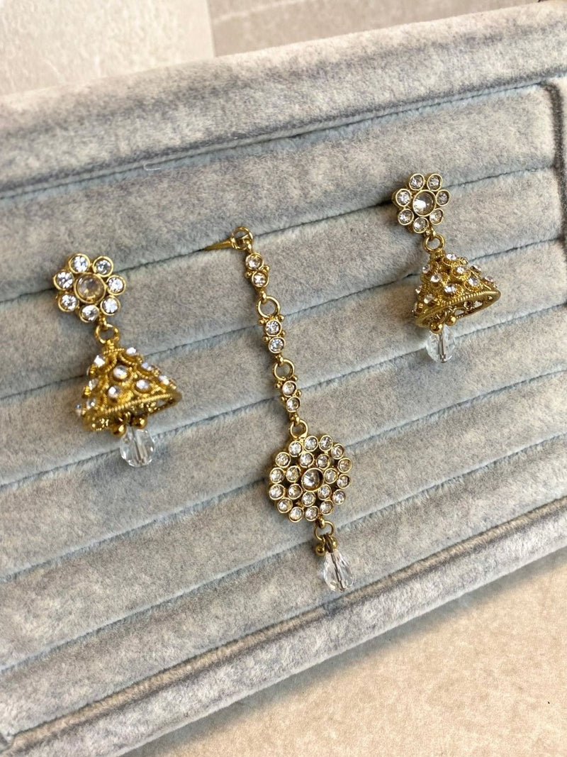 Small Earring & Tikka Set - Clear - SOKORA JEWELSSmall Earring & Tikka Set - Clear