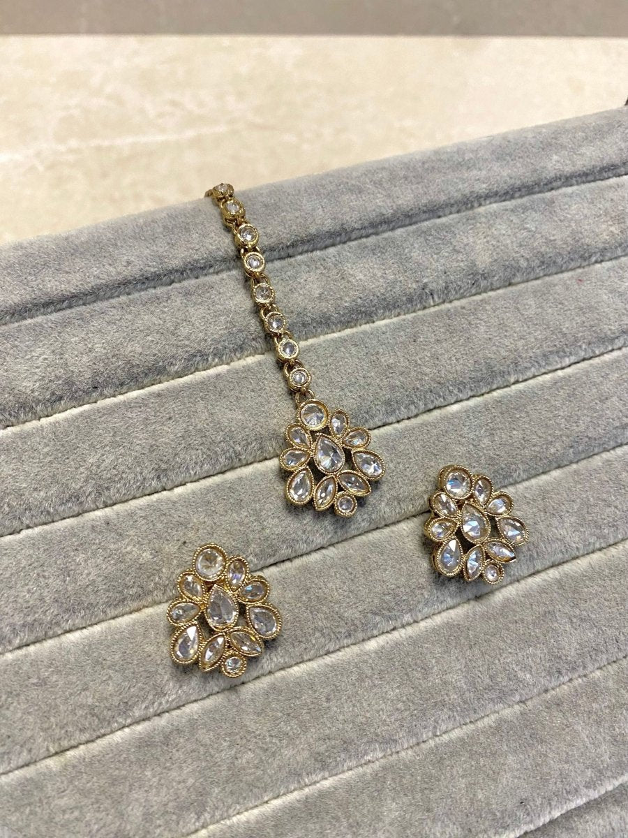 Small Earring & Tikka set - Clear - SOKORA JEWELSSmall Earring & Tikka set - Clear
