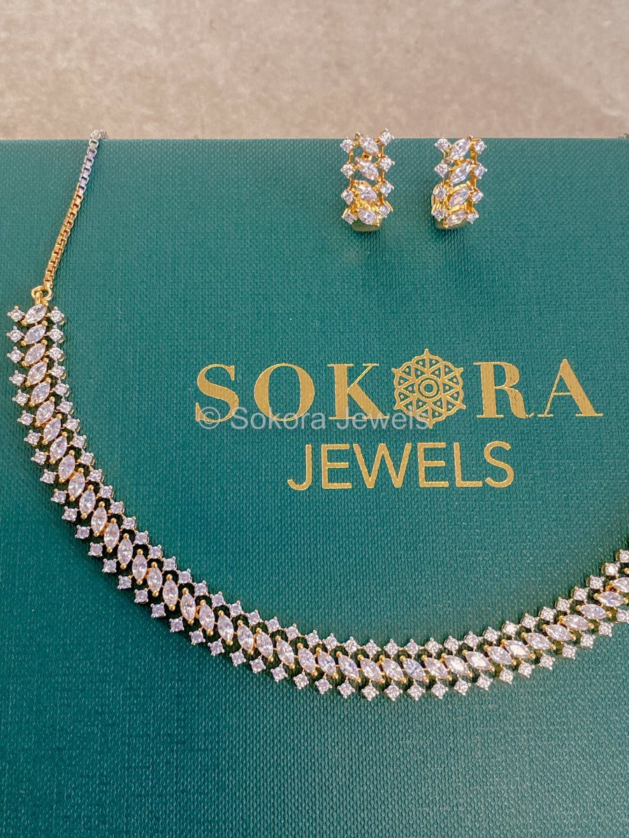 Small Elegant Diamante Set - Gold/Clear - SOKORA JEWELSSmall Elegant Diamante Set - Gold/ClearNECKLACE SETS