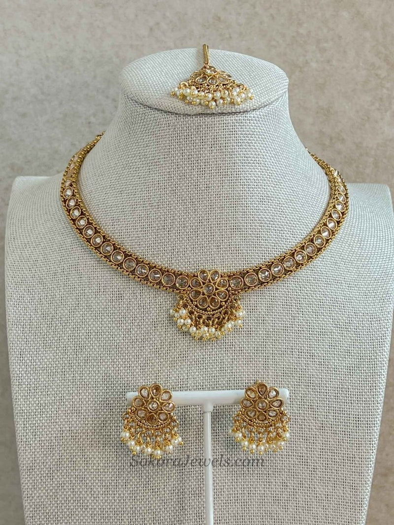 Small Gold Hasli set with Pearl Beads - SOKORA JEWELSSmall Gold Hasli set with Pearl BeadsNECKLACE SETS