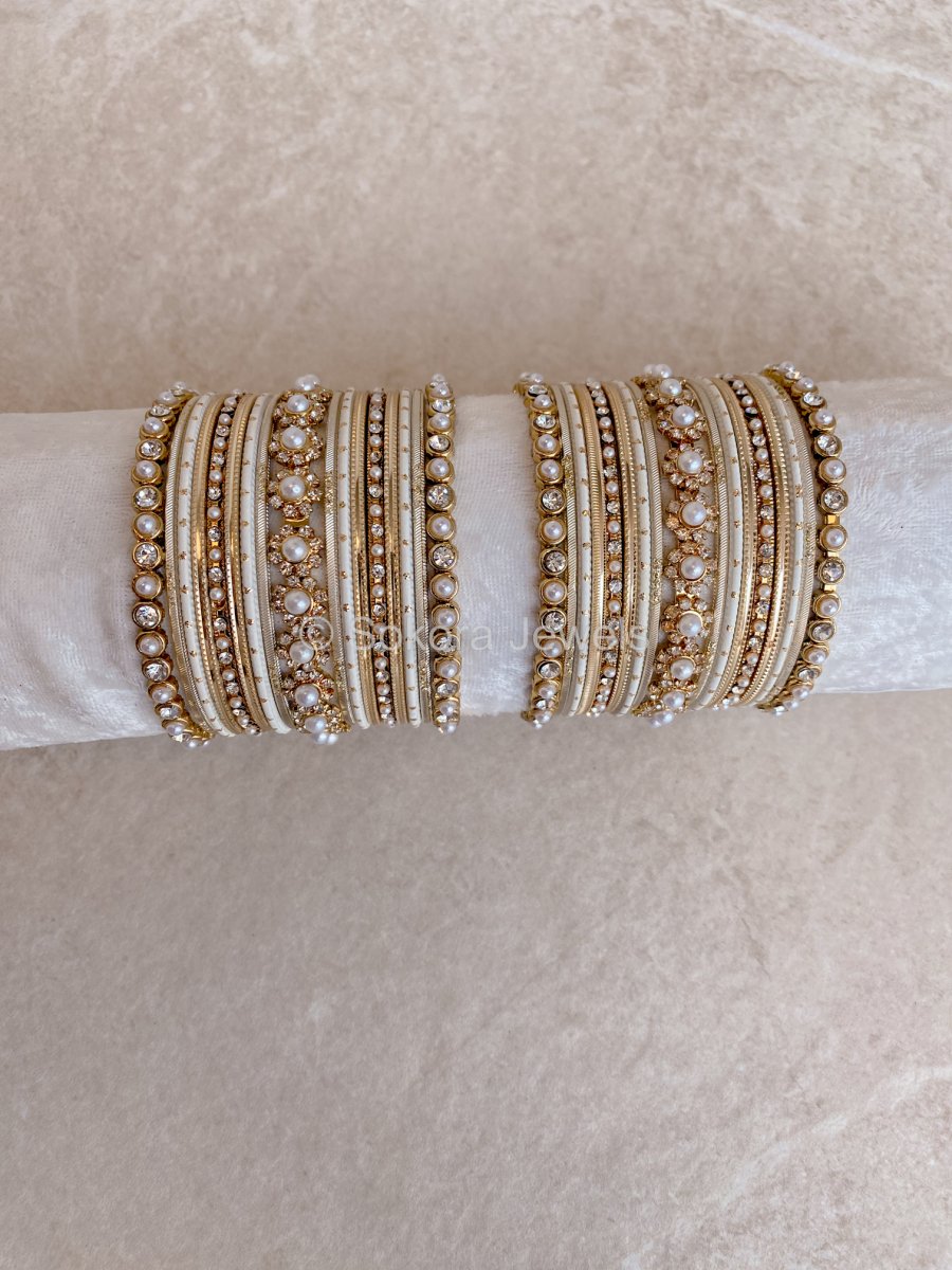 Small Gold & Ivory Daisy Bangle set - SOKORA JEWELSSmall Gold & Ivory Daisy Bangle setBANGLES