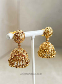 Small Gold Jhumka Earrings - SOKORA JEWELSSmall Gold Jhumka Earrings