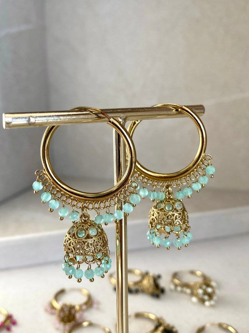 Small Golden Jhumka Hoops - 6 Colours - SOKORA JEWELSSmall Golden Jhumka Hoops - 6 Colours