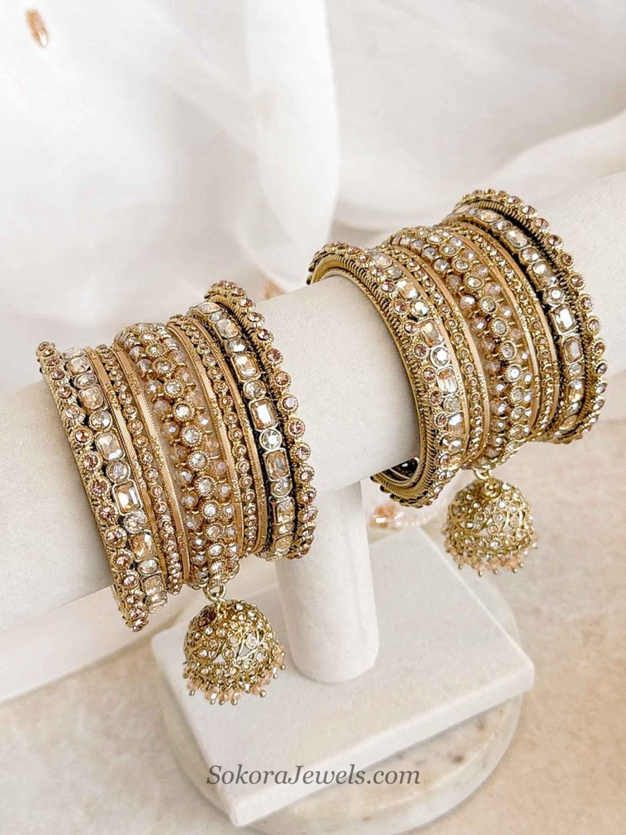 Small Golden Shimmer Crystal Bangle Set - SOKORA JEWELSSmall Golden Shimmer Crystal Bangle SetBANGLES