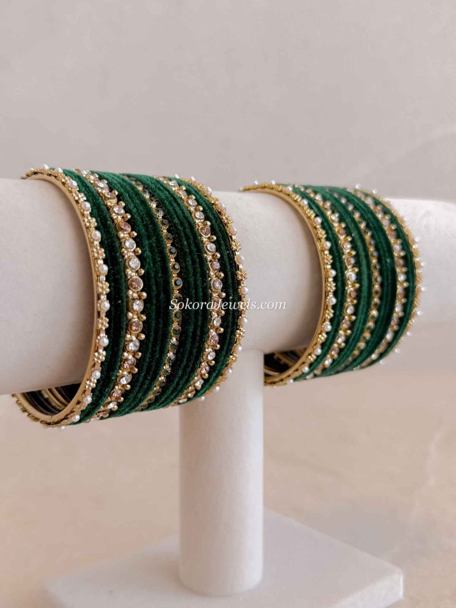 Small Green Velvet Bangles Set - SOKORA JEWELSSmall Green Velvet Bangles SetBANGLES