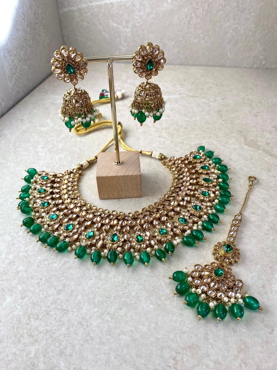 Small imperfections: Lucie Bridal Necklace Set - Green - SOKORA JEWELSSmall imperfections: Lucie Bridal Necklace Set - Green