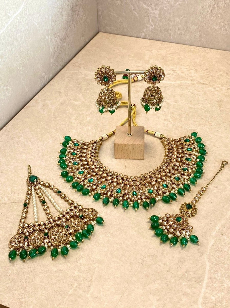 Small imperfections: Lucie Bridal Necklace Set - Green - SOKORA JEWELSSmall imperfections: Lucie Bridal Necklace Set - Green